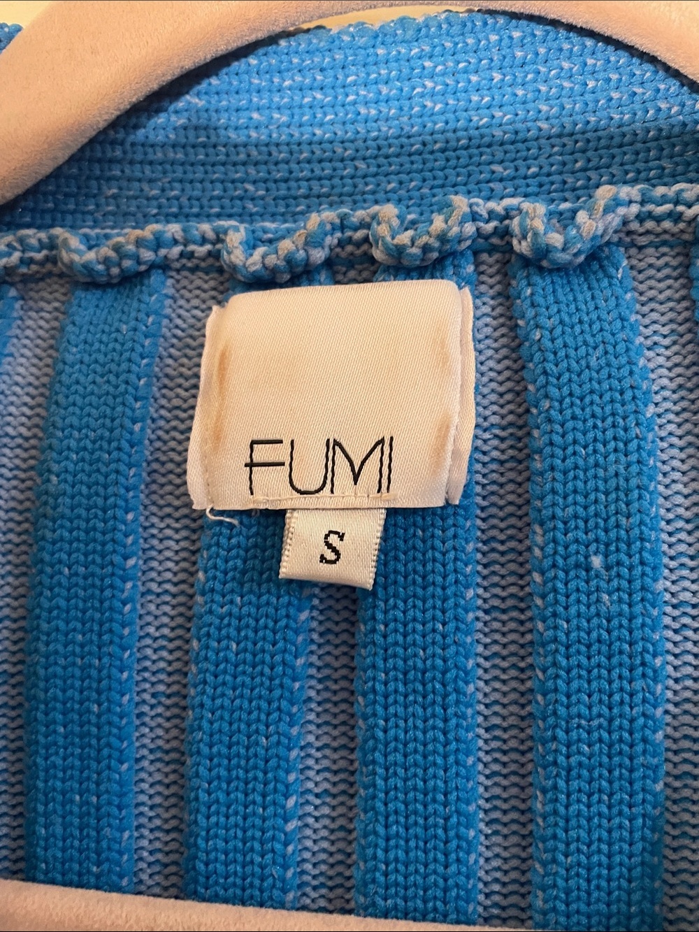 Fumi Electric Blue Sculpted 
Rib Arch Sleeve Button-Front Dress Jacket Sweater - Picture 3 of 10